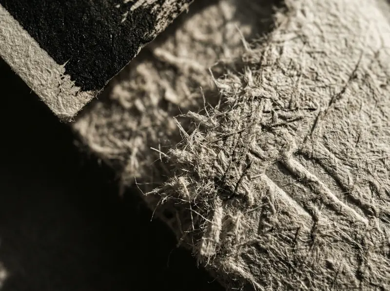 A macro study of torn paper stock with a dark inked edge